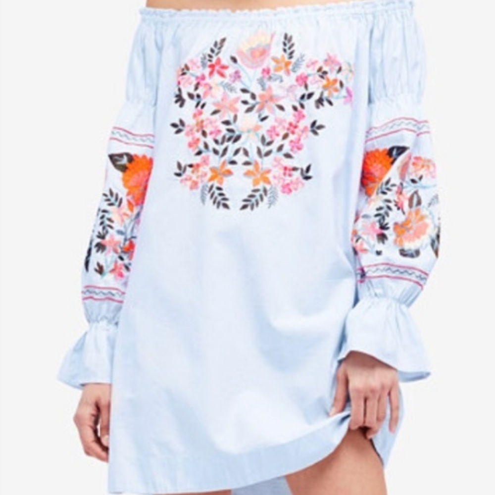 FREE PEOPLE FLEUR DE JOUR EMBROIDERED MINI DRESS